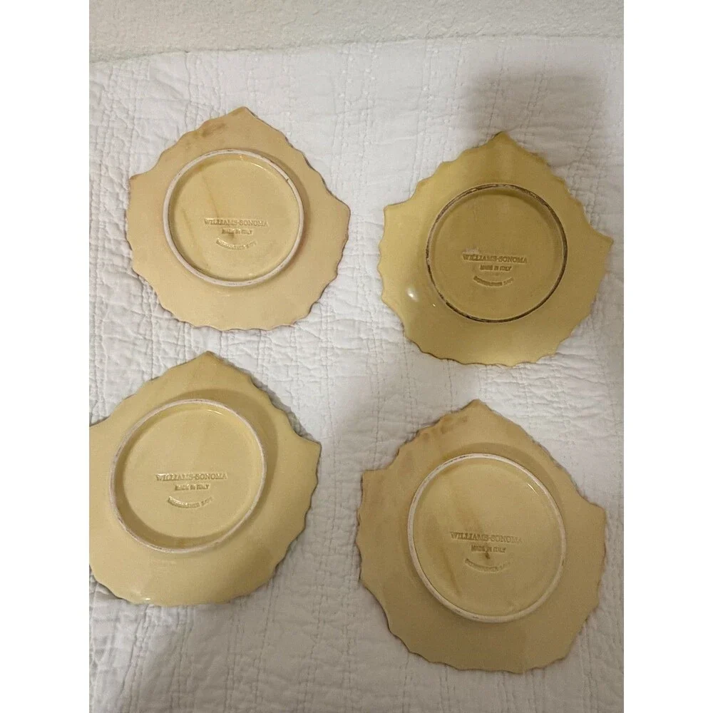New Williams Sonoma Set of 4 Leaf Autumn Fall Plates Green Red Yellow Italy